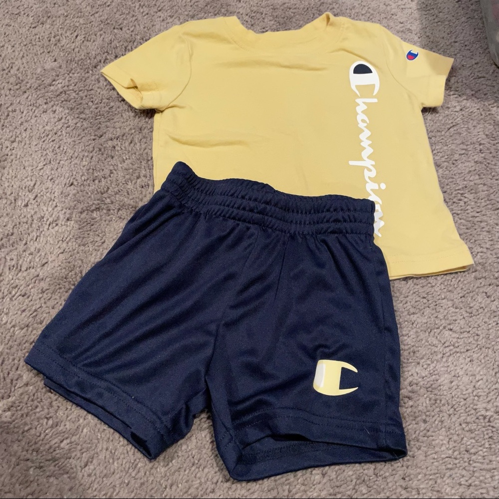 18 Month Boys yellow Champion Athletic Shorts & T-Shirt Outfit